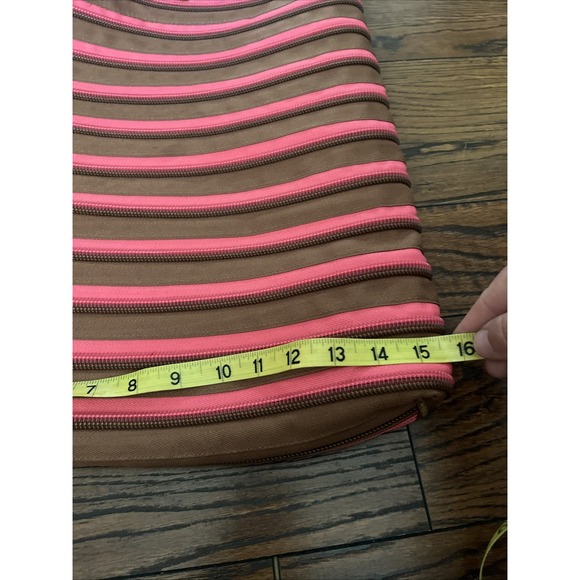 ZIP IT Tote Purse Bag One Long Zipper Handle Pink Brown Zipit‎ Zipper Satchel - Picture 6 of 7